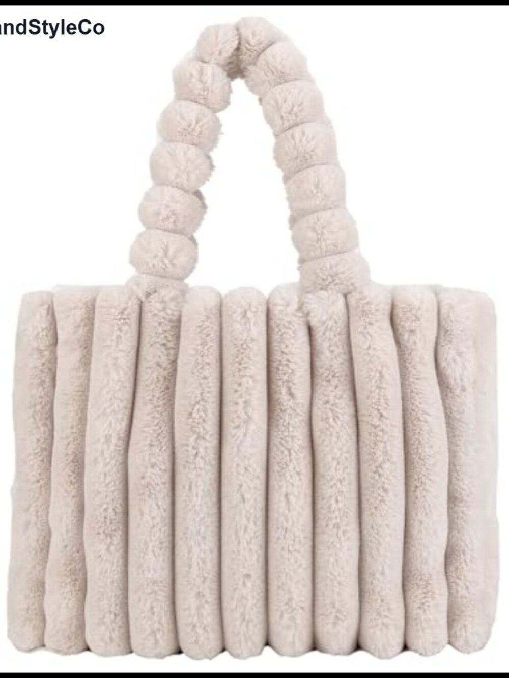 Faux Fur Tote Bag Fuzzy Purse Plush Beaded Handle Magnetic Closure